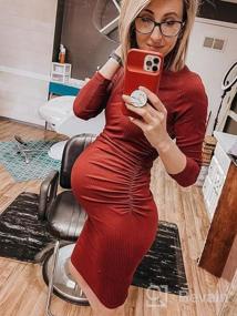 img 6 attached to Kaximil Women'S Ribbed Bodycon Dress With Ruched Detailing For Casual Or Club Wear - Long Sleeves And Midi Length