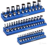 🔧 casoman 3-piece magnetic socket holder kit - 1/2-inch, 3/8-inch, 1/4-inch drive - holds 75 metric sockets - blue color - professional quality organizer for tools (socket not included) логотип