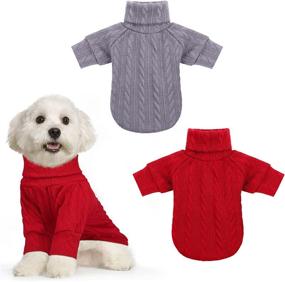 img 4 attached to 🐾 Pedgot 2 Pack Red Gray Dog Sweaters - Thermal Knitted Turtleneck Knitwear Clothes for Winter - Soft Puppy Sweaters for Fall Winter Puppy Outfits - Small Size