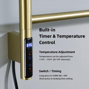 img 1 attached to TRUSTMI 4 Arm Swing Swivel Towel Warmer With Built-In Timer And Temperature Indicator, Plug-In Electric Wall Mounted Heated Rack - Brushed Gold Finish