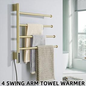 img 3 attached to TRUSTMI 4 Arm Swing Swivel Towel Warmer With Built-In Timer And Temperature Indicator, Plug-In Electric Wall Mounted Heated Rack - Brushed Gold Finish