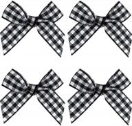 🎀 viviquen gingham craft ribbon bows mini checkered ribbon flowers appliques for sewing, gift, diy craft, wedding decoration ornament - black (small size, pack of 25) logo