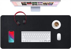img 4 attached to 35.4 X 17" Dual Sided Leather Desk Pad With Waterproof Protection For Office And Home, PU Mouse Pad And Desk Writing Mat In Black/Red For Covering And Protecting Desks In Workplaces And Cubicles