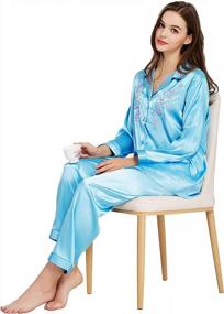 img 3 attached to Luxurious Comfort: LONXU Women'S Silk Satin Pajamas With Long Sleeves And Button-Down Set
