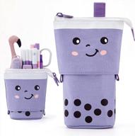 angoobaby standing pencil case cute telescopic pen holder kawaii stationery pouch makeup cosmetics bag for school students office women teens girls boys (purple) logo