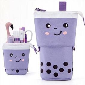 img 4 attached to ANGOOBABY Standing Pencil Case Cute Telescopic Pen Holder Kawaii Stationery Pouch Makeup Cosmetics Bag For School Students Office Women Teens Girls Boys (Purple)