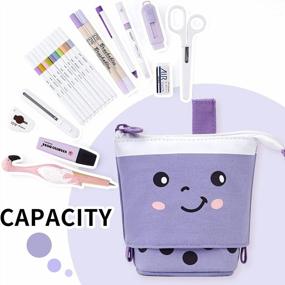 img 1 attached to ANGOOBABY Standing Pencil Case Cute Telescopic Pen Holder Kawaii Stationery Pouch Makeup Cosmetics Bag For School Students Office Women Teens Girls Boys (Purple)