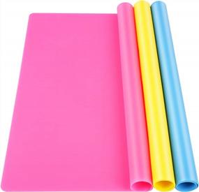 img 4 attached to LEOBRO 3 Pack A3 Large Silicone Sheets For Crafts Resin Jewelry Casting Molds, Nonstick Silicone Sheet Craft Mat, Multipurpose Silicone Mats For Epoxy Resin Paint, Blue Yellow Hot Pink, 15.7” X 11.7”