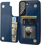 samsung galaxy s22 wallet case with card holder and kickstand | onetop pu leather shockproof cover with card slots, double magnetic clasp | compatible with 5g 6.1 inch | blue logo