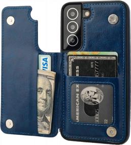 img 4 attached to Samsung Galaxy S22 Wallet Case With Card Holder And Kickstand | Onetop PU Leather Shockproof Cover With Card Slots, Double Magnetic Clasp | Compatible With 5G 6.1 Inch | Blue