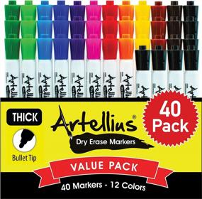 img 4 attached to 40 Pack Dry Erase Markers - 12 Assorted Colors + 7 Black - Thick Barrel Design For Writing On Whiteboards, Boards, Mirrors & Windows