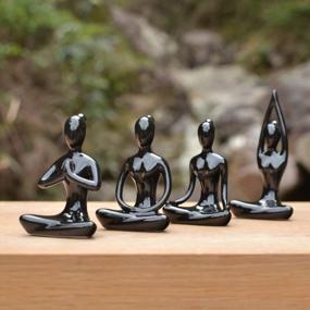 img 3 attached to OwMell Meditation Yoga Pose Statue, Ceramic Room Décor, Zen Yoga Figurine For Home Decoration Black Set Of 4