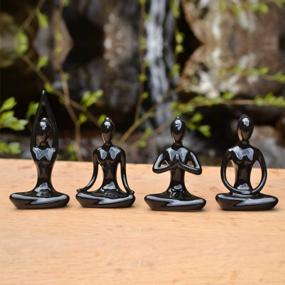 img 2 attached to OwMell Meditation Yoga Pose Statue, Ceramic Room Décor, Zen Yoga Figurine For Home Decoration Black Set Of 4