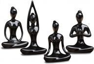 owmell meditation yoga pose statue, ceramic room décor, zen yoga figurine for home decoration black set of 4 логотип