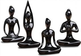 img 4 attached to OwMell Meditation Yoga Pose Statue, Ceramic Room Décor, Zen Yoga Figurine For Home Decoration Black Set Of 4