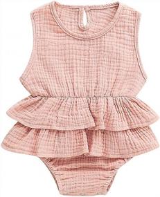 img 4 attached to Cotton Linen Baby Girl Romper With Ruffle Sleeves For Summer Outfits