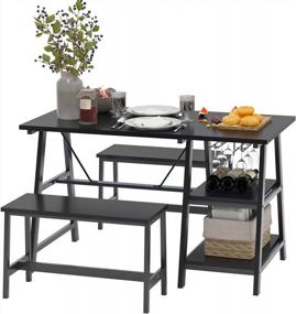 img 2 attached to Transform Your Dining Room With A Stylish 3-Piece Set: Kitchen Table, Bench, Wine Rack, And Glass Holder