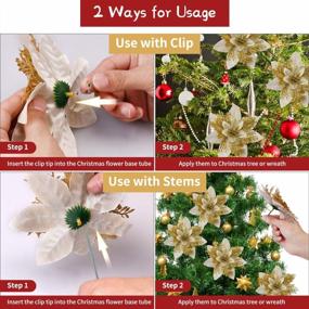 img 2 attached to 13Cm/5.2In Gold Poinsettia Artifical Flowers With Clips And Stems, Glitter Christmas Tree Ornaments Supplies For Xmas Wedding Party Happy New Year Decorations (10 Pcs)