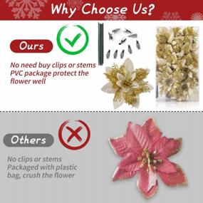 img 1 attached to 13Cm/5.2In Gold Poinsettia Artifical Flowers With Clips And Stems, Glitter Christmas Tree Ornaments Supplies For Xmas Wedding Party Happy New Year Decorations (10 Pcs)