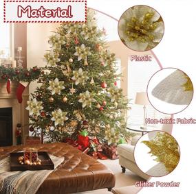 img 3 attached to 13Cm/5.2In Gold Poinsettia Artifical Flowers With Clips And Stems, Glitter Christmas Tree Ornaments Supplies For Xmas Wedding Party Happy New Year Decorations (10 Pcs)