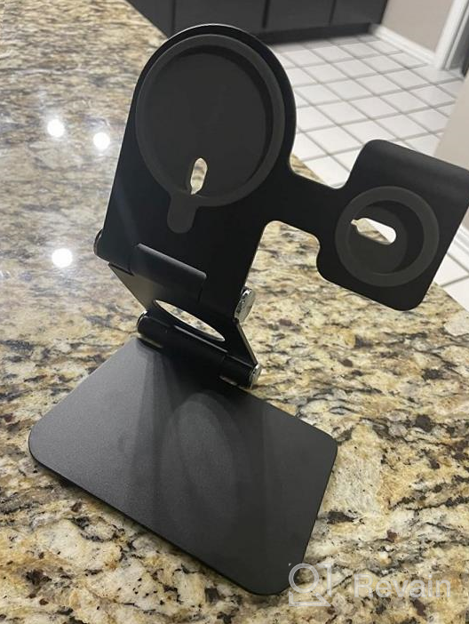 img 1 attached to 2-In-1 Foldable Aluminum Phone Charging Stand For IPhone 13/12 Mini Pro Max And Apple Watch 7/6/5/4/3 With MagSafe Compatibility In Grey (Charger Not Included), By Apiker review by Imran Roach