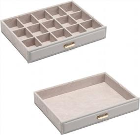 img 1 attached to Vlando Jewelry Box Organizers With Glass Display Top, Multi-Compartments For Necklaces Earrings Watches Rings Storage, 2-Layer Drawer Organizer, Vintage Gift For Girls Women,Grey
