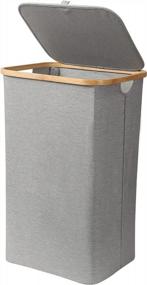 img 4 attached to ACECHA Collapsible Bamboo Laundry Basket With Lid - Gray, Water-Proof And Spacious Dirty Clothes Hamper For Organized Clothing And Toy Storage