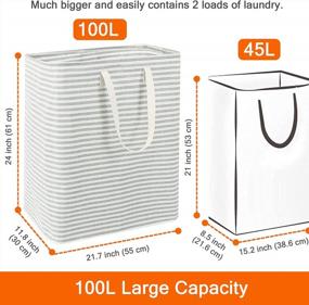 img 3 attached to Vieshful 2 Pack 26Gal Freestanding Laundry Hamper Large Laundry Basket With Long Handles Collapsible Cotton Waterproof Clothes Hampers For Toys Clothes Blankets