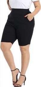 img 3 attached to Plus Size Mid Rise 10" Inseam Pull On Bermuda Shorts With Pockets