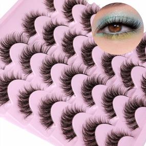 img 3 attached to Newcally Mink False Eyelashes For A Natural Wispy Look With Clear Band - 3D Curly Strip, Fluffy, And Volume For Cat Eye Lashes - Pack Of 14 Pairs