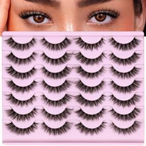 img 1 attached to Newcally Mink False Eyelashes For A Natural Wispy Look With Clear Band - 3D Curly Strip, Fluffy, And Volume For Cat Eye Lashes - Pack Of 14 Pairs