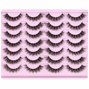 img 4 attached to Newcally Mink False Eyelashes For A Natural Wispy Look With Clear Band - 3D Curly Strip, Fluffy, And Volume For Cat Eye Lashes - Pack Of 14 Pairs