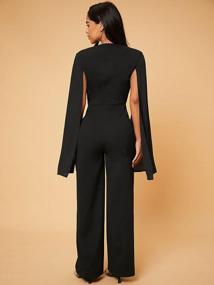 img 3 attached to Elegant Formal Jumpsuit For Women - Deep V-Neck, Split Long Sleeves, High Waist, Wide-Legged Pants, Dressy Romper