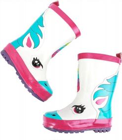 img 3 attached to ALEADER Kids Waterproof Rubber Rain Boots For Girls, Boys & Toddlers With Fun Prints & Handles