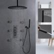 16inch round ceiling rain shower system with 2-modes handheld and body jets - matte black thermostatic shower faucet complete set, can run together once logo