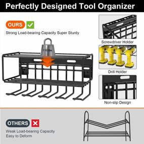img 2 attached to Father'S Day Gift Idea: BaiYuan Heavy Duty Metal Tool Shelf - 2 Pack Wall Mount Garage Tool Organizers And Storage Rack With 3 Layers - Perfect Cordless Drill Storage & Charging Station