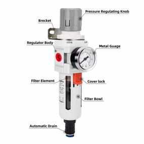 img 3 attached to 🔧 NANPU 1/2" NPT Compressed Air Filter Regulator Combo Piggyback with Auto Drain, 5 Micron Brass Element, Poly Bowl, Metal Bracket, and 0-150 psi Gauge