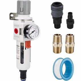 img 4 attached to 🔧 NANPU 1/2" NPT Compressed Air Filter Regulator Combo Piggyback with Auto Drain, 5 Micron Brass Element, Poly Bowl, Metal Bracket, and 0-150 psi Gauge