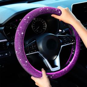 img 3 attached to 💎 Bling Steering Wheel Cover: Women's Crystal Diamond Car Wheel Protector - 15 Inch (Purple)