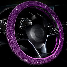 img 4 attached to 💎 Bling Steering Wheel Cover: Women's Crystal Diamond Car Wheel Protector - 15 Inch (Purple)