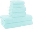 ultra soft and quick drying towel set - moonqueen's microfiber coral velvet bath and hand towels with washcloths for bathroom, fitness, sports, yoga, and travel (frozen blue, 6 pcs) logo