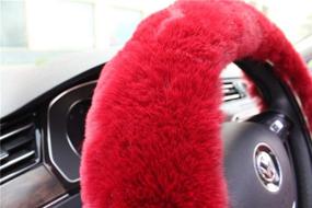 img 1 attached to 🍷 Wine Red Winter Warm Faux Wool Steering Wheel Cover Set - Valleycomfy Universal 15 Inch (3 Pcs), including Handbrake Cover & Gear Shift Cover