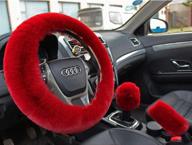 🍷 wine red winter warm faux wool steering wheel cover set - valleycomfy universal 15 inch (3 pcs), including handbrake cover & gear shift cover логотип