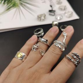 img 2 attached to Rock Your Style With CSIYANJRY99 12Pcs Vintage Punk Open Rings For Men Women Featuring Gothic Y2K Frog, Snake, Dragon Claw And Smiley Face Chain Rings - Stackable, Adjustable, And Versatile.