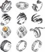rock your style with csiyanjry99 12pcs vintage punk open rings for men women featuring gothic y2k frog, snake, dragon claw and smiley face chain rings - stackable, adjustable, and versatile. logo