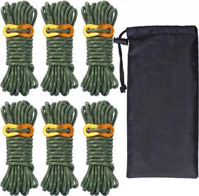 img 4 attached to Hikeman 6 Pack 4Mm Outdoor Guy Lines Tent Cords Lightweight Camping Rope With Aluminum Guylines Adjuster Tensioner Pouch For Tent Tarp, Canopy Shelter, Camping, Hiking, Backpacking (Army Green)