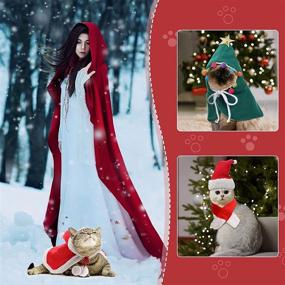 img 1 attached to 🐾 Christmas Pet Costume Set: Santa Hat with Scarf Cloak + Dog Christmas Costume Poncho Cape Set with Hat, Star, and Pompoms - Puppy Cloak for Cat Dog