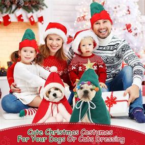 img 3 attached to 🐾 Christmas Pet Costume Set: Santa Hat with Scarf Cloak + Dog Christmas Costume Poncho Cape Set with Hat, Star, and Pompoms - Puppy Cloak for Cat Dog