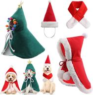 🐾 christmas pet costume set: santa hat with scarf cloak + dog christmas costume poncho cape set with hat, star, and pompoms - puppy cloak for cat dog логотип