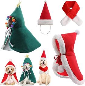 img 4 attached to 🐾 Christmas Pet Costume Set: Santa Hat with Scarf Cloak + Dog Christmas Costume Poncho Cape Set with Hat, Star, and Pompoms - Puppy Cloak for Cat Dog